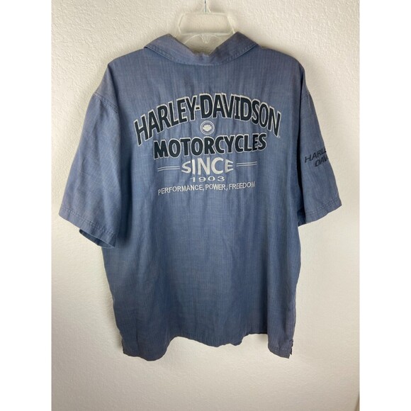 Harley-Davidson Mens Button Up Shirt Blue Size XL Short Sleeve Collared - Picture 2 of 7